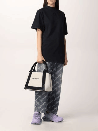 新作★Balenciaga★NAVY ロゴ SMALL CABAS トートバッグ (S)